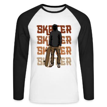 Skater Silhouette Skateboarder With Skateboard - Unisex Long Sleeve Baseball T-Shirt - white/black - Front - Nik (191cm)