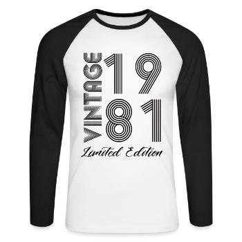 Vintage 1981 Vintage Geburtstag Retro Vintage - Unisex Baseballshirt langarm - Weiß/Schwarz - Vorne - Nik (191cm)