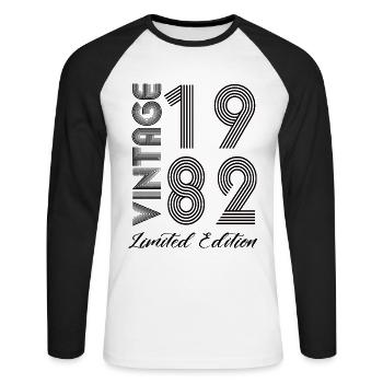 Vintage 1982 Vintage Geburtstag Retro Vintage - Unisex Baseballshirt langarm - Weiß/Schwarz - Vorne - Nik (191cm)