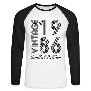 Vintage 1986 Vintage Geburtstag Retro Vintage - Unisex Baseballshirt langarm - Weiß/Schwarz - Vorne - Nik (191cm)