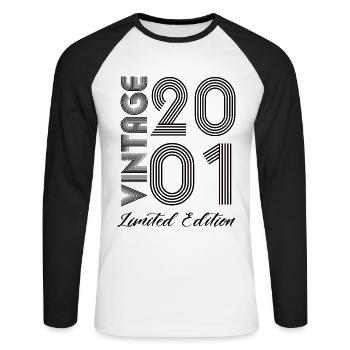 Vintage 2001 Vintage Geburtstag Retro Vintage - Unisex Baseballshirt langarm - Weiß/Schwarz - Vorne - Nik (191cm)