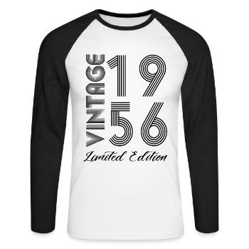 Vintage 1956 Vintage Geburtstag Retro Vintage - Unisex Baseballshirt langarm - Weiß/Schwarz - Vorne - Nik (191cm)