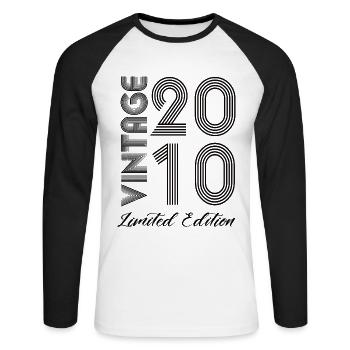 Vintage 2010 Vintage Geburtstag Retro Vintage - Unisex Baseballshirt langarm - Weiß/Schwarz - Vorne - Nik (191cm)