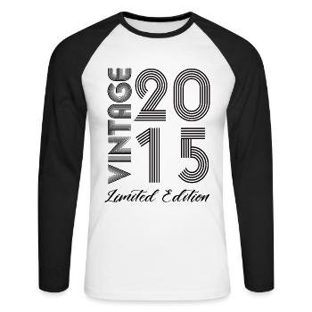 Vintage 2015 Vintage Birthday Retro Vintage - Unisex Long Sleeve Baseball T-Shirt - white/black - Front - Nik (191cm)