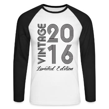 Millésime 2016 Vintage Anniversaire Rétro Vintage - T-shirt baseball manches longues Homme - blanc/noir - Devant - Nik (191cm)