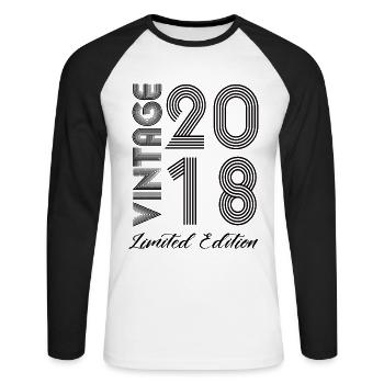 Millésime 2018 Vintage Anniversaire Rétro Vintage - T-shirt baseball manches longues Homme - blanc/noir - Devant - Nik (191cm)