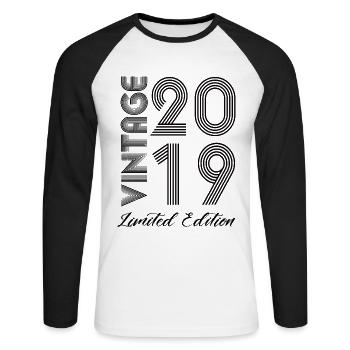 Vintage 2019 Vintage Birthday Retro Vintage - Unisex Long Sleeve Baseball T-Shirt - white/black - Front - Nik (191cm)