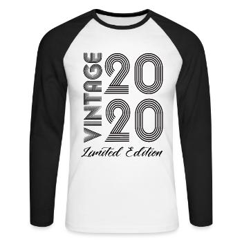 Vintage 2020 Vintage Birthday Retro Vintage - Unisex Long Sleeve Baseball T-Shirt - white/black - Front - Nik (191cm)