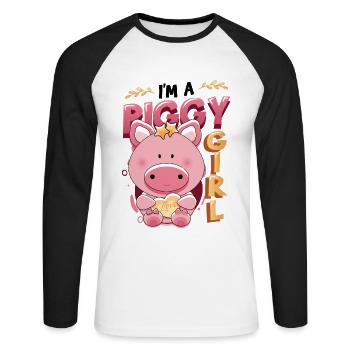Im A Piggy Girl, Schweineliebhaber - Unisex Baseballshirt langarm - Weiß/Schwarz - Vorne - Nik (191cm)