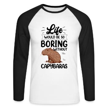 Capybara serait ennuyeux sans capybara - T-shirt baseball manches longues Homme - blanc/noir - Devant - Nik (191cm)