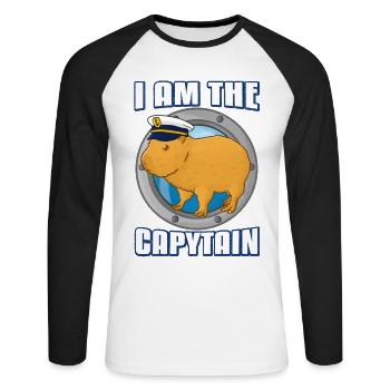 Je suis le capitaine du bateau Capytain - T-shirt baseball manches longues Homme - blanc/noir - Devant - Nik (191cm)