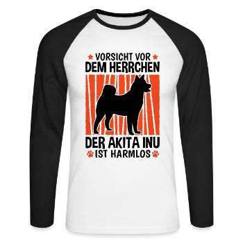 Vorsicht vor dem Herrchen Akita Inu - Unisex Baseballshirt langarm - Weiß/Schwarz - Vorne - Nik (191cm)