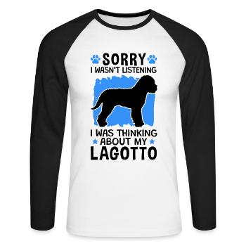 Pensée de Lagotto Romagnolo Truffe chien - T-shirt baseball manches longues Homme - blanc/noir - Devant - Nik (191cm)