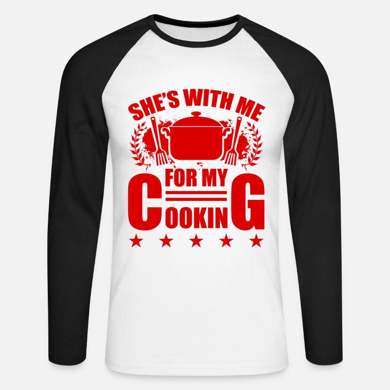 sie ist mit mir kochen - Unisex Baseballshirt langarm - Weiß/Schwarz