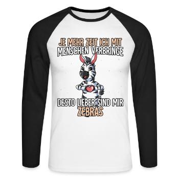 Zebra - Unisex Baseballshirt langarm - Weiß/Schwarz - Vorne - Nik (191cm)