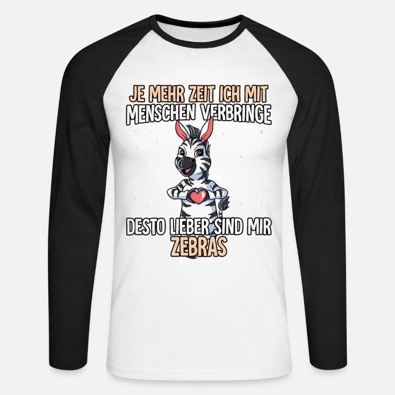 Zebra - Unisex Baseballshirt langarm - Weiß/Schwarz