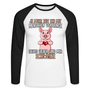 Schweinchen - Unisex Baseballshirt langarm - Weiß/Schwarz - Vorne - Nik (191cm)