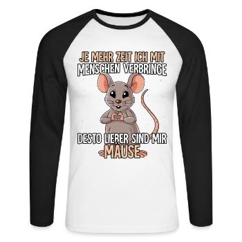 Maus - Unisex Baseballshirt langarm - Weiß/Schwarz - Vorne - Nik (191cm)