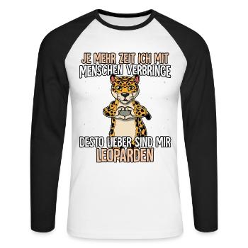 Leopard - Unisex Baseballshirt langarm - Weiß/Schwarz - Vorne - Nik (191cm)