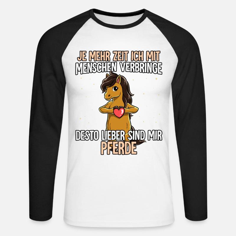 Pferd - Unisex Baseballshirt langarm - Weiß/Schwarz