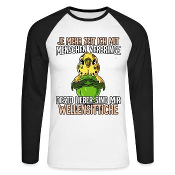 Wellensittich - Unisex Baseballshirt langarm - Weiß/Schwarz - Vorne - Nik (191cm)