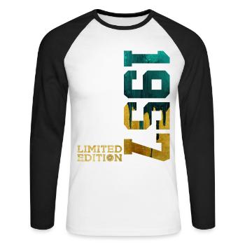69E ANNIVERSAIRE ÉDITION LIMITÉE 1957 - T-shirt baseball manches longues Homme - blanc/noir - Devant - Nik (191cm)