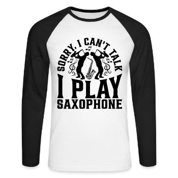 Désolé, je ne peux pas parler je joue des saxophones - Saxophones M - T-shirt baseball manches longues Homme - blanc/noir - Devant - Nik (191cm)
