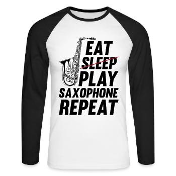 Manger dormir Jouer Saxophones Répéter Jouer des saxophones - T-shirt baseball manches longues Homme - blanc/noir - Devant - Nik (191cm)