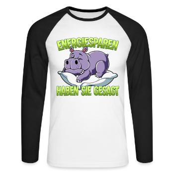 Energiesparen Haben Sie Gesagt Nilpferd - Unisex Baseballshirt langarm - Weiß/Schwarz - Vorne - Nik (191cm)
