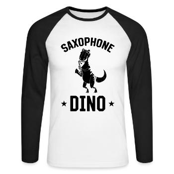 Saxophone Dinosaure Saxophoniste Dinosaure Saxop - T-shirt baseball manches longues Homme - blanc/noir - Devant - Nik (191cm)