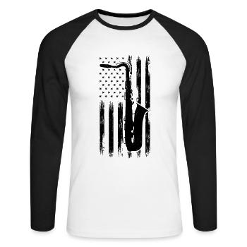 Saxophone America Flag Saxophoniste Saxophone Instr - T-shirt baseball manches longues Homme - blanc/noir - Devant - Nik (191cm)