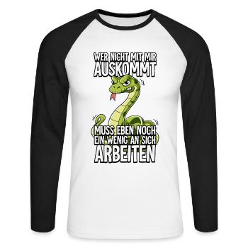 Schlange Wer Nicht Mit Mir Auskommt - Unisex Baseballshirt langarm - Weiß/Schwarz - Vorne - Nik (191cm)