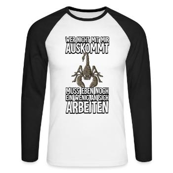 Skorpion Wer Nicht Mit Mir Auskommt - Unisex Baseballshirt langarm - Weiß/Schwarz - Vorne - Nik (191cm)