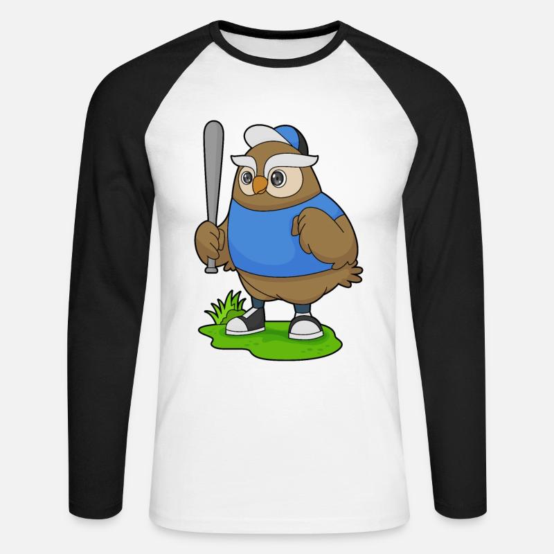 Eule Baseball Baseballschläger - Unisex Baseballshirt langarm - Weiß/Schwarz