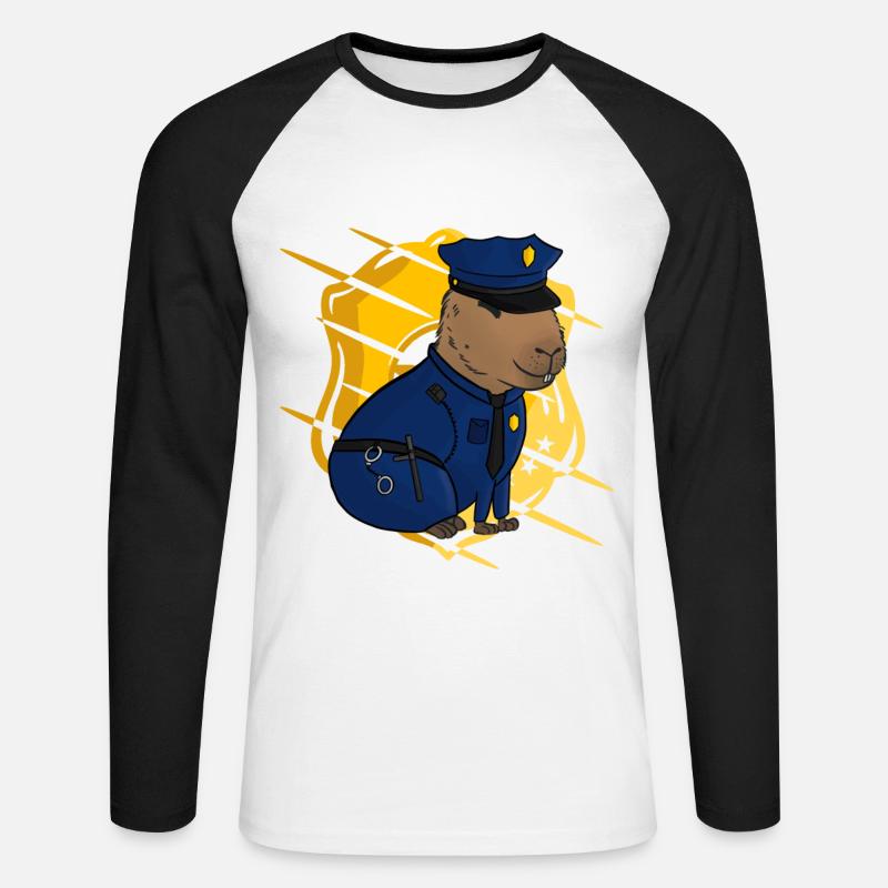 Capybara Meme Polizei - Unisex Baseballshirt langarm - Weiß/Schwarz