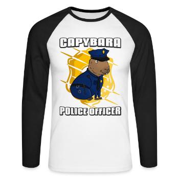 Officier de police de Capybara - T-shirt baseball manches longues Homme - blanc/noir - Devant - Nik (191cm)