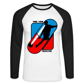 Prenez vos médicaments - Pilule - Football - T-shirt baseball manches longues Homme - blanc/noir - Devant - Nik (191cm)