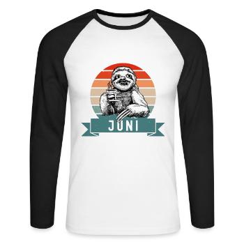 Faultier Geburtstag Juni 1981 Geboren Jahrgang - Unisex Baseballshirt langarm - Weiß/Schwarz - Vorne - Nik (191cm)