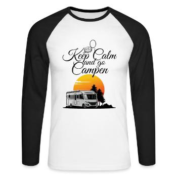 Camping Kastenwagen Wohnmobil Spruch-Keep Calm and - Unisex Baseballshirt langarm - Weiß/Schwarz - Vorne - Nik (191cm)