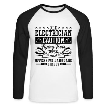 Old Electrician Caution Repair Worker Electrician - Unisex Baseballshirt langarm - Weiß/Schwarz - Vorne - Nik (191cm)