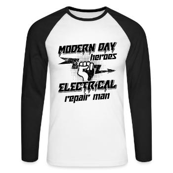Modern Day Heroes Repair Technician Electrician - Unisex Long Sleeve Baseball T-Shirt - white/black - Front - Nik (191cm)