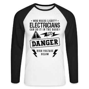 Who Needs Light Electrical Technician Electrician - Unisex Long Sleeve Baseball T-Shirt - white/black - Front - Nik (191cm)