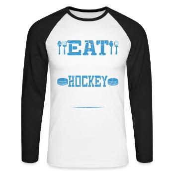 Eat Sleep Hockey Repeat funny retro vintage - Unisex Long Sleeve Baseball T-Shirt - white/black - Front - Nik (191cm)