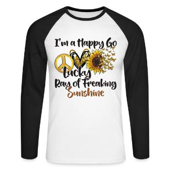 Ich habe Glück Ray Of Freaking Sunshine - Unisex Baseballshirt langarm - Weiß/Schwarz - Vorne - Nik (191cm)