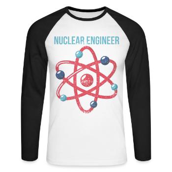 Ingénieur nucléaire - T-shirt baseball manches longues Homme - blanc/noir - Devant - Nik (191cm)