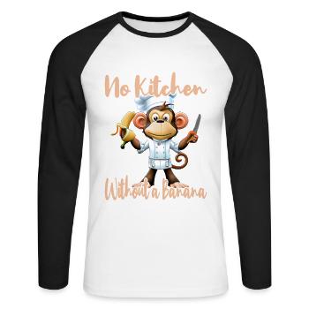 Küchenaffe Banana Vibes - Unisex Baseballshirt langarm - Weiß/Schwarz - Vorne - Nik (191cm)