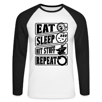 Eat Sleep Hit Forging Retro Goldsmith Blacksmiths - T-shirt baseball manches longues Homme - blanc/noir - Devant - Nik (191cm)