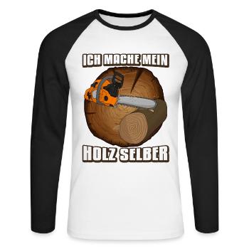 Holzfäller Ich mache mein holz selber - Unisex Baseballshirt langarm - Weiß/Schwarz - Vorne - Nik (191cm)