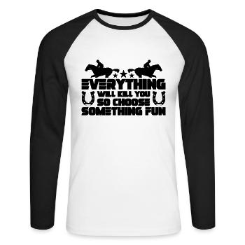 Tout vous tuera Cheval Cheval Racer - T-shirt baseball manches longues Homme - blanc/noir - Devant - Nik (191cm)
