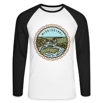 Mississippi, États-Unis - T-shirt baseball manches longues Homme - blanc/noir - Devant - Nik (191cm)